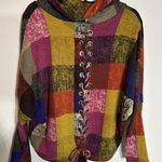 Ariella Sweater Multicolor Check~Lace Up Back~Cowl Neck Artsy Colorful Medium Photo 0