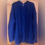 Free People  High Hopes‎ Chunky Knit Open Front Cardigan in Blue Combo Size Large Photo 7