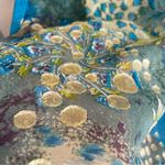 None Long Floral Scarf Dots Blue Textured Floaty Women 41x88 Art-to-Wear Boho Roses‎ Photo 7