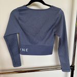 Aerie  Offline Ribbed Stretch Blue Scoop Neck Long Sleeve Athleisure Workout Top Photo 2