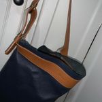 Rare Nora Lozza leather Italian quite luxury handbag navy tan boho classic $680 Blue Photo 1