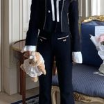 Japanese Kawaii Gyaru Cottagecore Shabby Chic Pom Pom Black Slim Boot Cut Pants Size 24 Photo 2