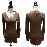 BCBGMAXAZRIA MAX AZRIA Angora Wool Sweater Brown Medium Fitted Sexy Tunic Plunge Photo 9