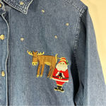 American Vintage Vintage Christmas Long Sleeve Denim Woven Shirt Embroidered Santa Moose XL Photo 4