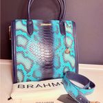 Brahmin Blue Waterford Satchel NWT | Italian Snake Leather Tote w/ Strap & Dust Photo 0
