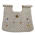 Boho Macrame Tote Bag – Wood Handles Beaded Cream Handmade Philippines Brown Photo 0