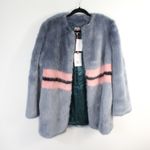 Shrimps Frederica Blue Pink Black Striped Colorblock Agnes Faux Fur Long Coat Size 10 Photo 6