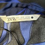 ZARA Blue and Black Long Sleeve Wrap Blouse Photo 4