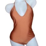 Mosmann Australia One Piece Swimsuit Sz Medium Shimmer Orange Deep Vneck Photo 1