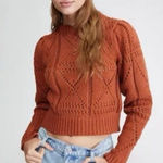 MINKPINK  Cara Crochet Sweater Crop Women Size Small Pointelle Brown Cable Knit Photo 0