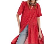 Free People NWT Women’s Bella Mae Boho Red Floral Midi Shirt Dress Photo 2
