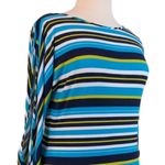 Calvin Klein  Women's Shift Dress Boat Neck Blue Black Stripe Jersey Knit Size 14 Photo 6