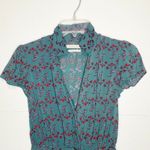 Urban Outfitters  XS Floral Button Up Romper Cap Sleeve 2” Inseam Dark Teal Red Photo 1
