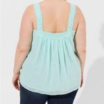 Torrid Aqua Blue Embroidered Crinkle Chiffon Crochet Lace Trim Tank Top Photo 1