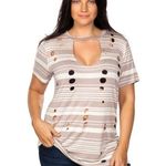 Love j  Khaki Striped Distressed Cut Out Tee Photo 0