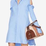 BCBGMAXAZRIA BCBG Jesse cold shoulder cutout blue shirt dress Photo 0