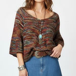 United States Sweaters  Knit Top Womens M Red Blue V-Neck 3/4 Sleeve Boho Hippie Photo 0