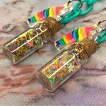 Handmade Star Confetti Glass Jar Ice Cream Cone Charms Plastic Chain Earrings Photo 4