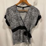 Cute Carole Little black white faux wrap tie babydoll flowy top Size L Photo 0