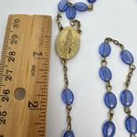 Vintage Rosary Blue Oval Beads Catholic Prayer Necklace Gold Tone Religious Photo 12