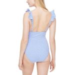 J.Crew v-neck ruffle adjustable strap one piece swimsuit. Blue/white Gingham XL Photo 2