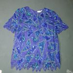 Vintage Styleworks Sequined Silk & Polyester Top Short Sleeve Blue & Green Women Size L Photo 0
