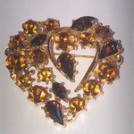 M. Jent Vintage Gold Tone and Amber Heart Brooch Photo 1