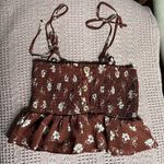 Paper Crane  small brown floral smocked crop tube top festival summer casual Photo 0