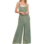 Zenana Outfitters Green Double Gauze Cotton Wide Leg Overalls Jumpsuit Boho Medium, NWT Photo 1