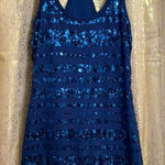 EXPRESS  navy blue sequin striped racerback mini dress, size S Photo 0