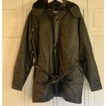 VintageāLeather black hooded faux fur lined trench jacket M Size M Photo 9