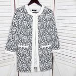 Nine West Floral Brocade Open Front Long Blazer Topper Jacket Black White 2 Photo 7