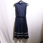 Jones New York Navy Blue Linen Dress Pleated Skirt Stripes Womens 10 Nautical * Photo 1
