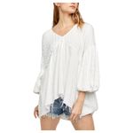 Free People  We the Free Flower Power Gauzy Gauze White 3/4 Sleeve Blouse XS Photo 6