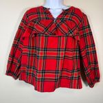 J.Crew Plaid Ruffle Flannel Long Sleeve Cotton Shirt Top Medium Red Holiday Photo 0