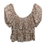 Arizona Jeans Arizona Jean Co Floral Blouse Elastic HemSize Large Ivory Brown Short Sleeves Photo 0