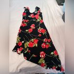 Vintage Asymmetrical Black Dress with Red Roses Size M Photo 4