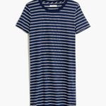 Madewell Short Sleeve T-Shirt Dress Mini Striped XXS Navy Blue White Round Neck Photo 3