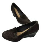 Clarks Elegant Brown Suede Wedge Loafers Comfortable Slip-On Shoes Photo 0