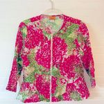 Ruby Rd. Pink and Green Floral Gold Zipper Jacket Size 10P Photo 0