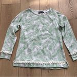 Duffield Lane Green Palm Leaf Print Women's Long Sleeve Crew Neck Top Pom Trim Size M Photo 4