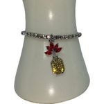Boutique New NWT Silver-Tone Red Yellow Pineapple Rhinestone Beaded Stretch Bracelet Photo 0