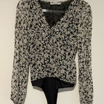 Abercrombie & Fitch Thong Body Suit V Neck Floral Lined black white Size XS Photo 0