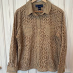 Susan Graver  Tan Eyelet Button Down Shirt Size Large Photo 0