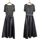 Pisarro Nights Beaded Bodice Satin Maxi Gown Women's 14 Gray Formal Wedding NWT Photo 2