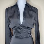 Urban Outfitters Phoebe Corset Shirt Dress Black Long Sleeve Hook & Eye Mini Sm Photo 1