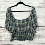 BP NEW Plaid Navy and Yellow Puff Sleeve Plus Size Crop Top, NWT, Size 2X Photo 10