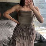BCBGMAXAZRIA Taupe Strapless Ruffle Cocktail Dress Photo 2