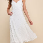 Lulus NWT  Darling Flirtation White 3D Floral Applique Tie-Back Midi Dress Sz XXL Photo 0