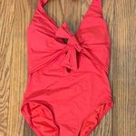 Vince Camuto NWOT One Piece Swimsuit Orange/Poppy Knot Front Tie Halter size 4 Photo 0